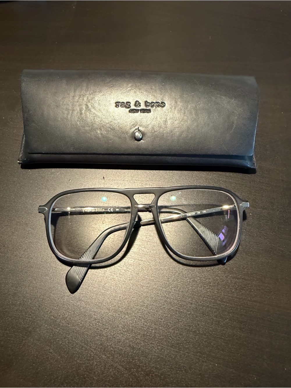 rag & bone Black Leather Eyeglass Case with Black Frames